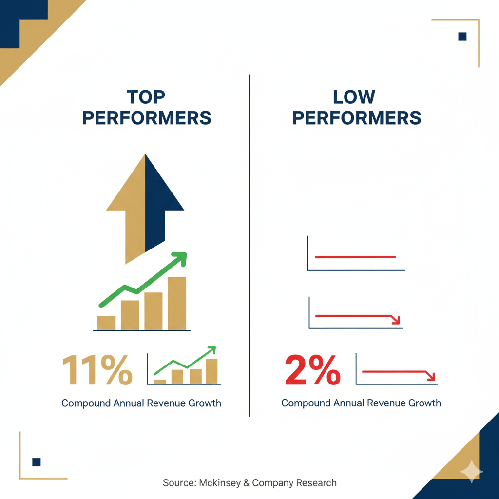Top performers 11 percent data monetization revenue versus low performers comparison chart